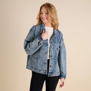 NWT Rivalry Runway Dark Wash Denim Jacket Size Small Oversized Jean Shirt Jacket